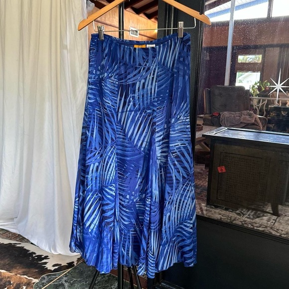 Vintage Ruby rd women’s blue Hawaiian tropical print flowy midi skirt - size 4P - Picture 3 of 8
